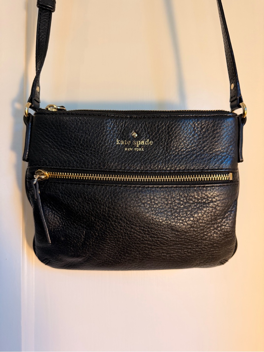 kate spade Black Pebbled Leather Crossbody with Gold Hardware
